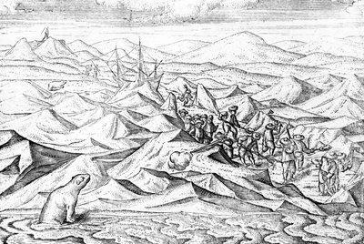 Clearing a path for an ice bound ship, illustration from 